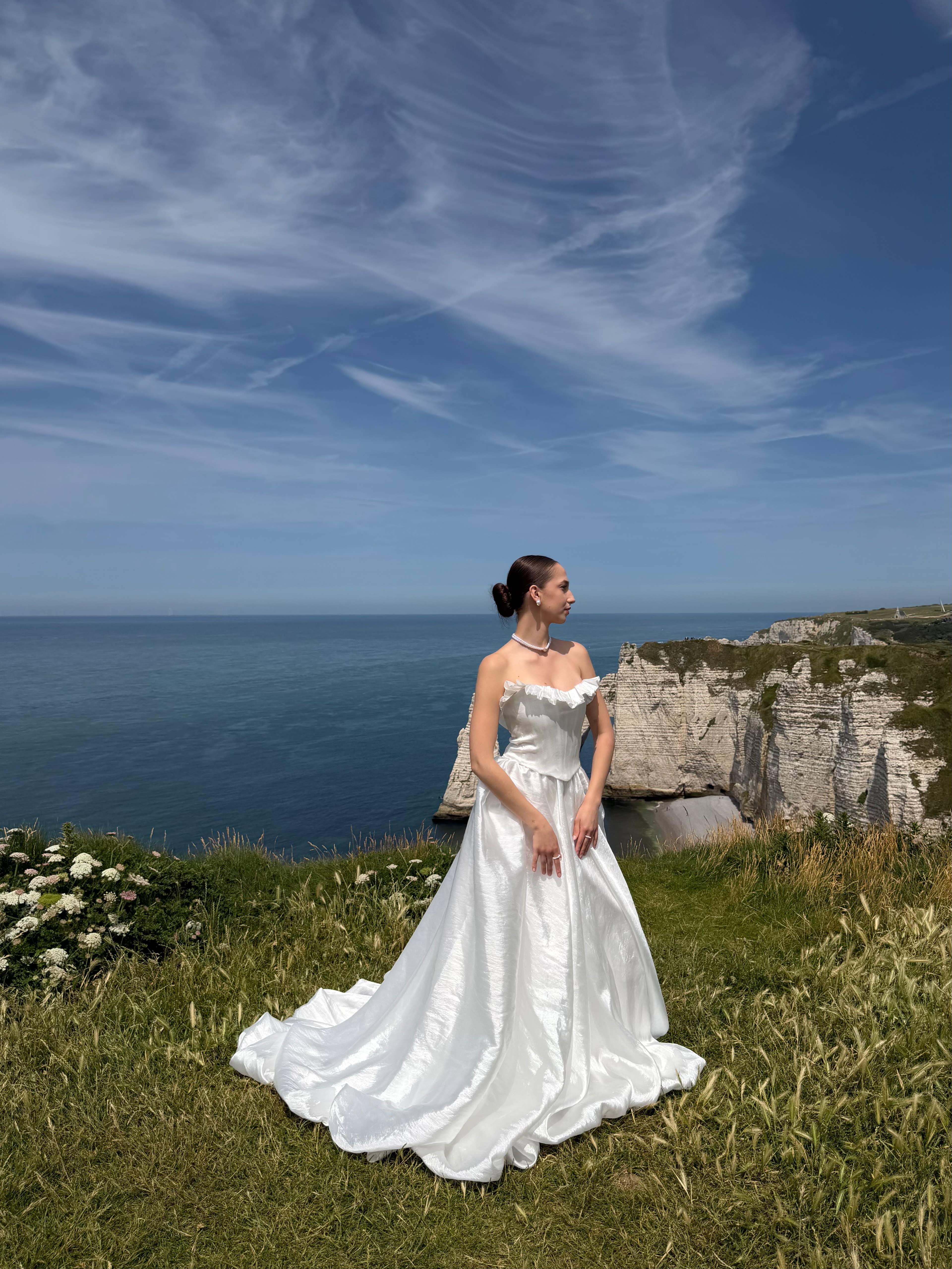 Coralie | Two-Piece Taffeta A-Line Wedding Dress with Detachable Sleeves