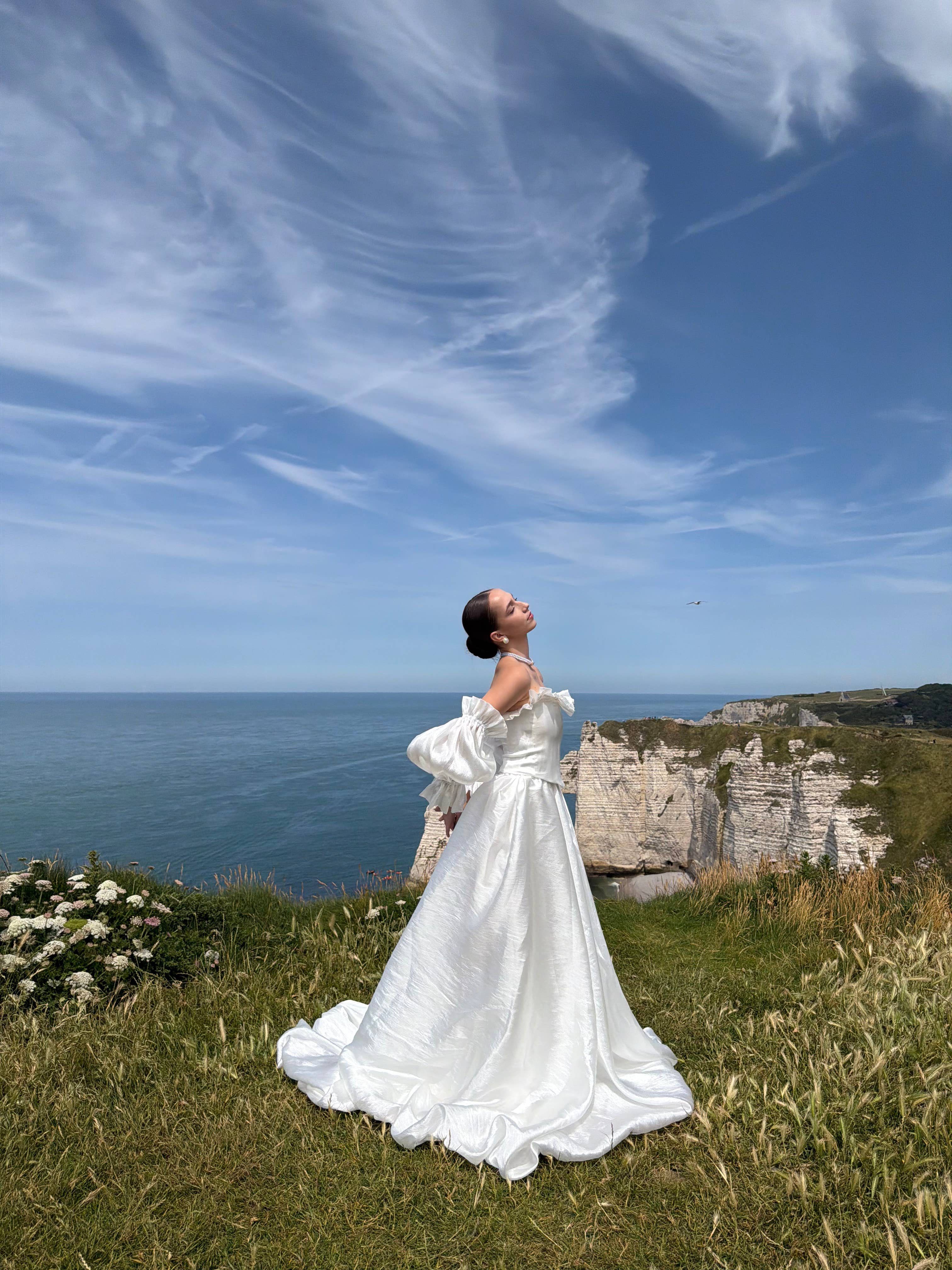 Coralie | Two-Piece Taffeta A-Line Wedding Dress with Detachable Sleeves