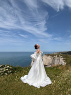 Coralie | Two-Piece Taffeta A-Line Wedding Dress with Detachable Sleeves