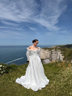 Coralie | Two-Piece Taffeta A-Line Wedding Dress with Detachable Sleeves