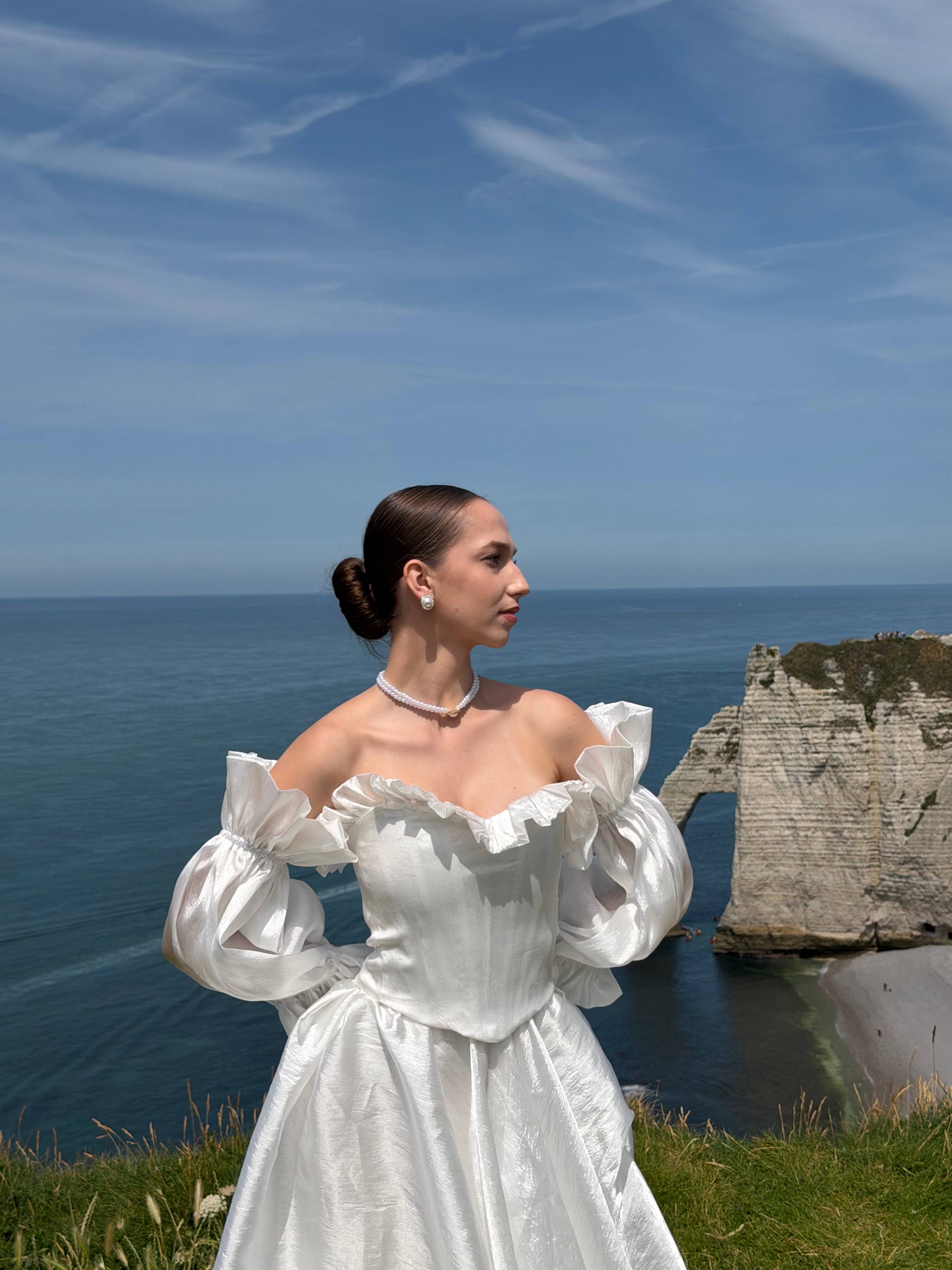 Coralie | Two-Piece Taffeta A-Line Wedding Dress with Detachable Sleeves