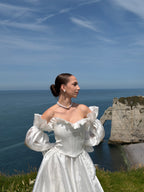 Coralie | Two-Piece Taffeta A-Line Wedding Dress with Detachable Sleeves