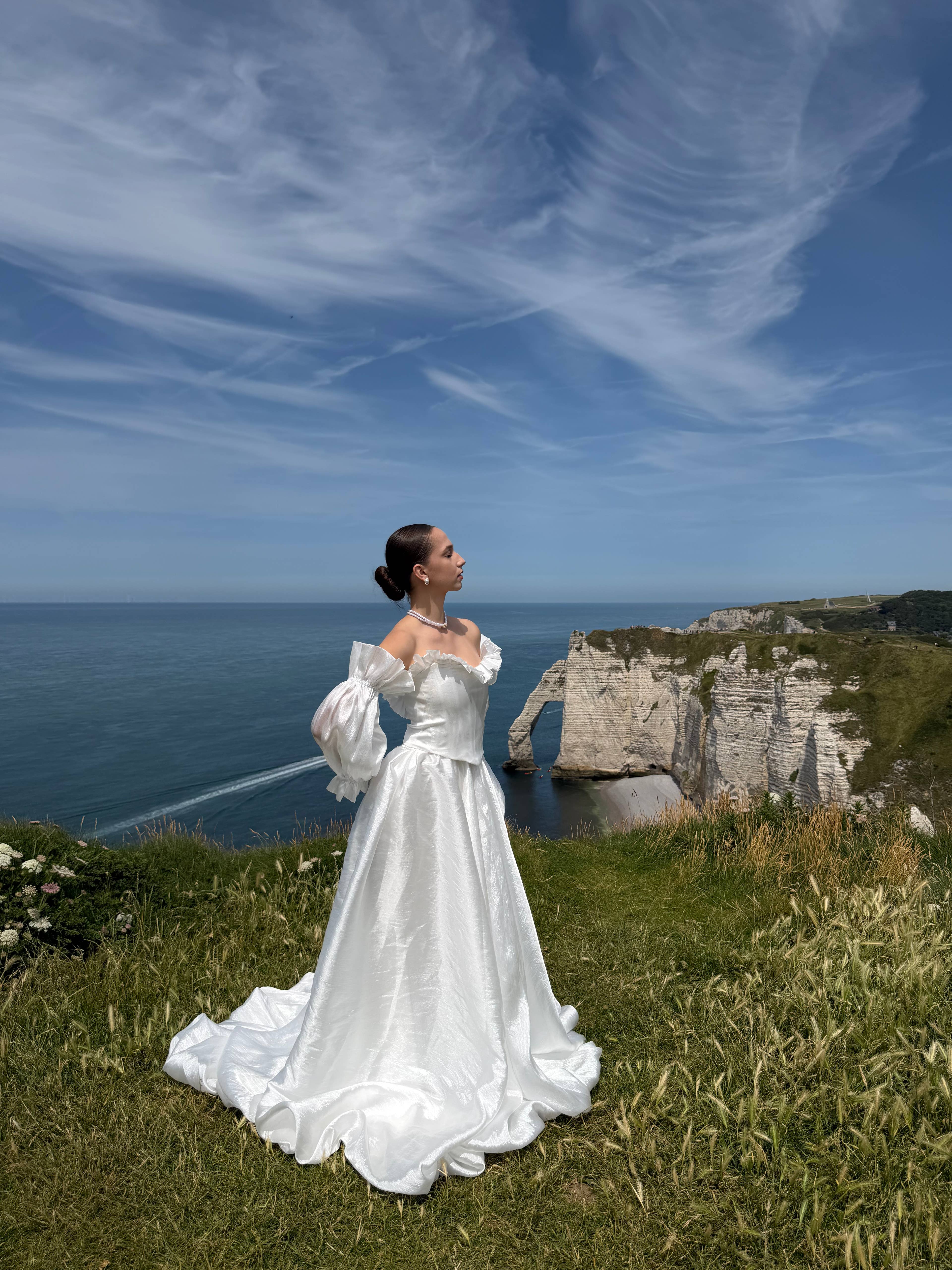 Coralie | Two-Piece Taffeta A-Line Wedding Dress with Detachable Sleeves