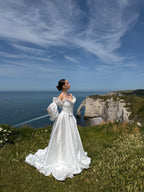 Coralie | Two-Piece Taffeta A-Line Wedding Dress with Detachable Sleeves