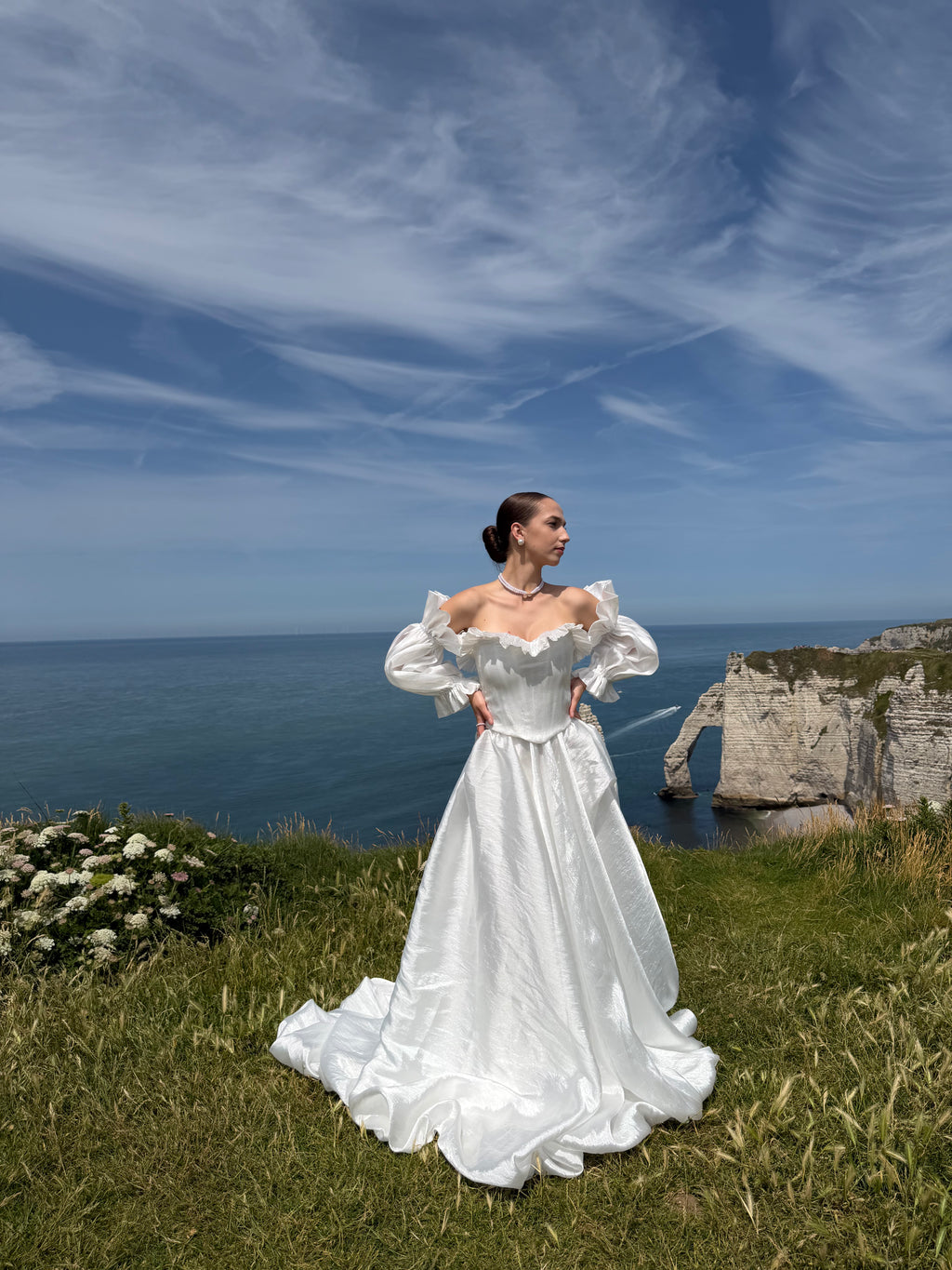 Coralie | Two-Piece Taffeta A-Line Wedding Dress with Detachable Sleeves
