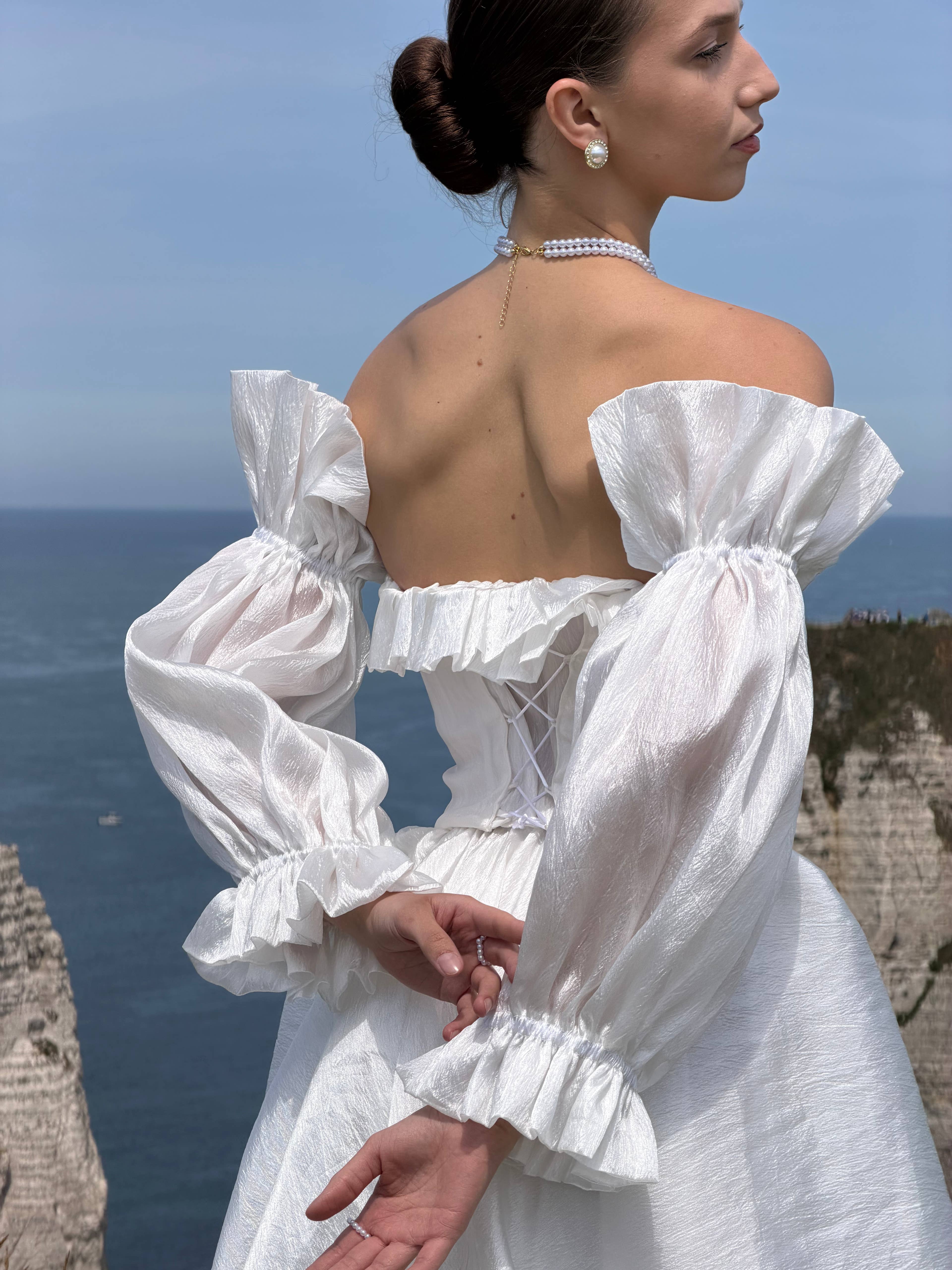 Coralie | Two-Piece Taffeta A-Line Wedding Dress with Detachable Sleeves