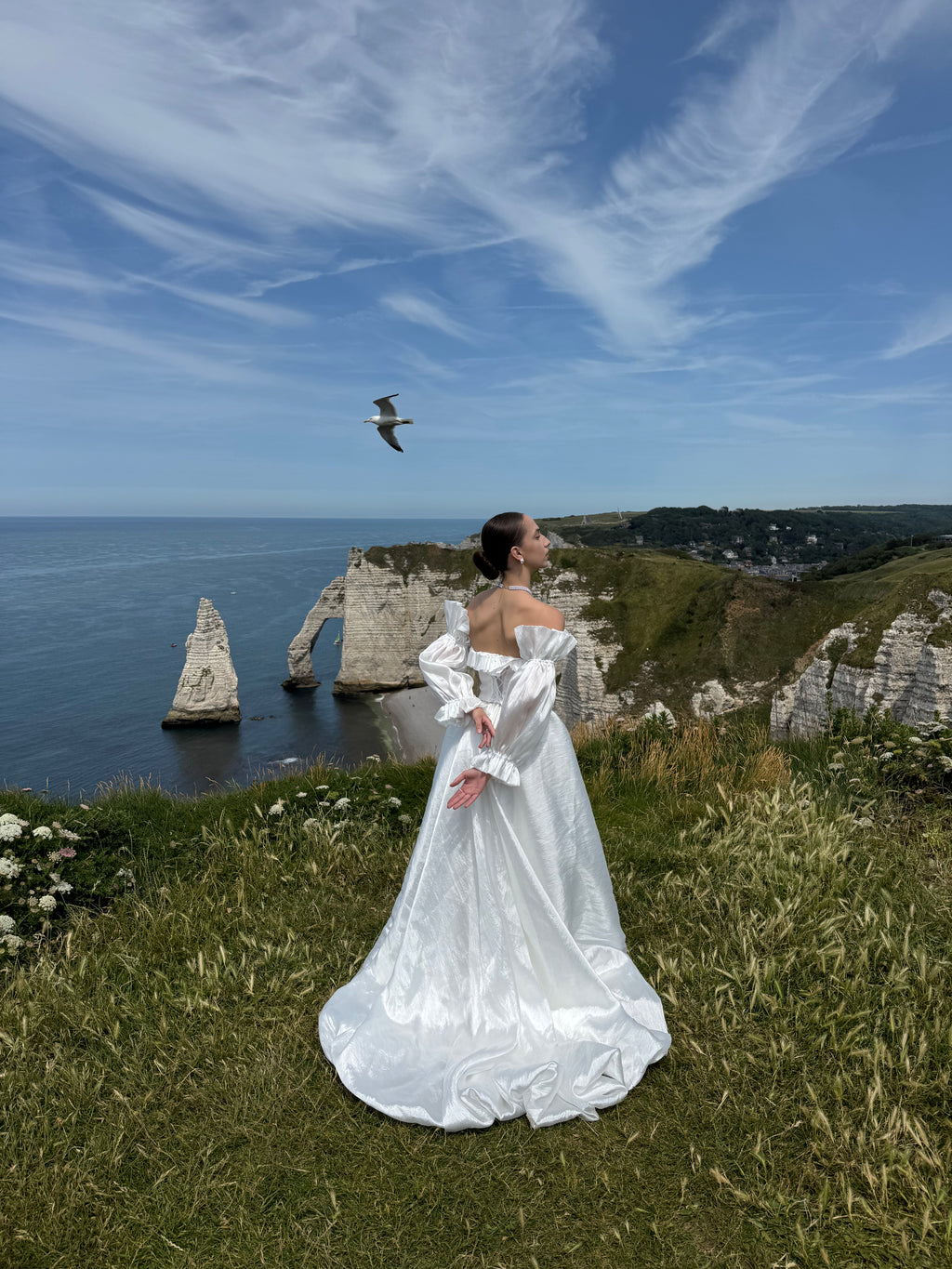 Coralie | Two-Piece Taffeta A-Line Wedding Dress with Detachable Sleeves