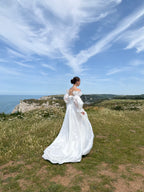 Coralie | Two-Piece Taffeta A-Line Wedding Dress with Detachable Sleeves