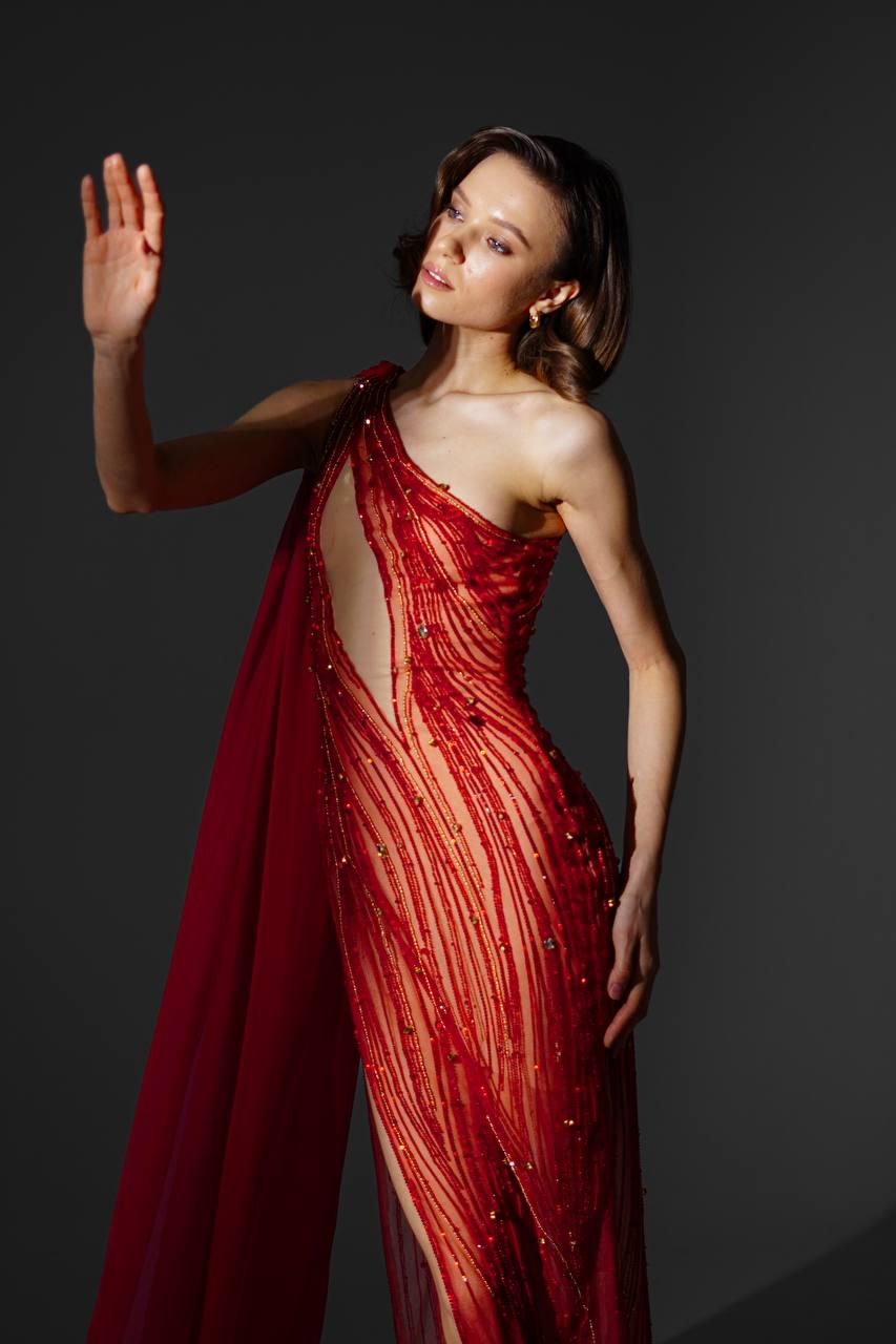 Inferno | Handmade Haute Couture Evening Dress with Silk & Swarovski Crystals, Sculpted Silhouette and Luxury Red‑Carpet