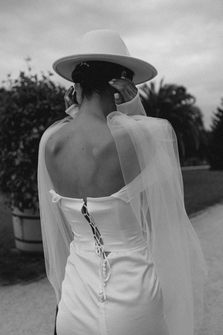Cowl Neck Wedding Dress, Off-Shoulder Satin Bridal Gown, Long Sleeve Fitted Mermaid, Low Back Lace-Up Corset, Sweep Trai