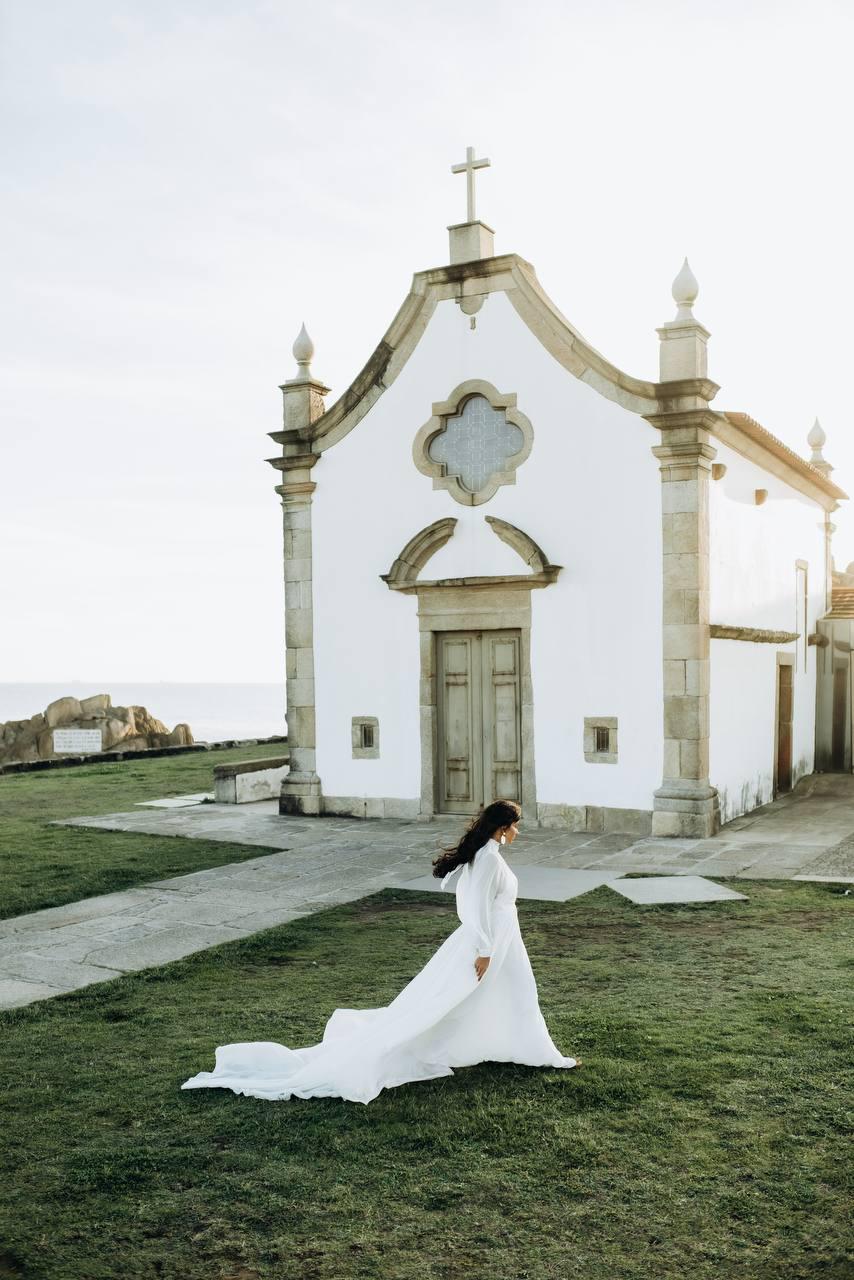 Modest Chiffon Boho Wedding Dress, Long Sleeve High Neck Bridal Gown, Custom