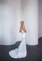 Mermaid Wedding Dress, Open Back Spaghetti Strap Satin Bridal Gown, Custom Made