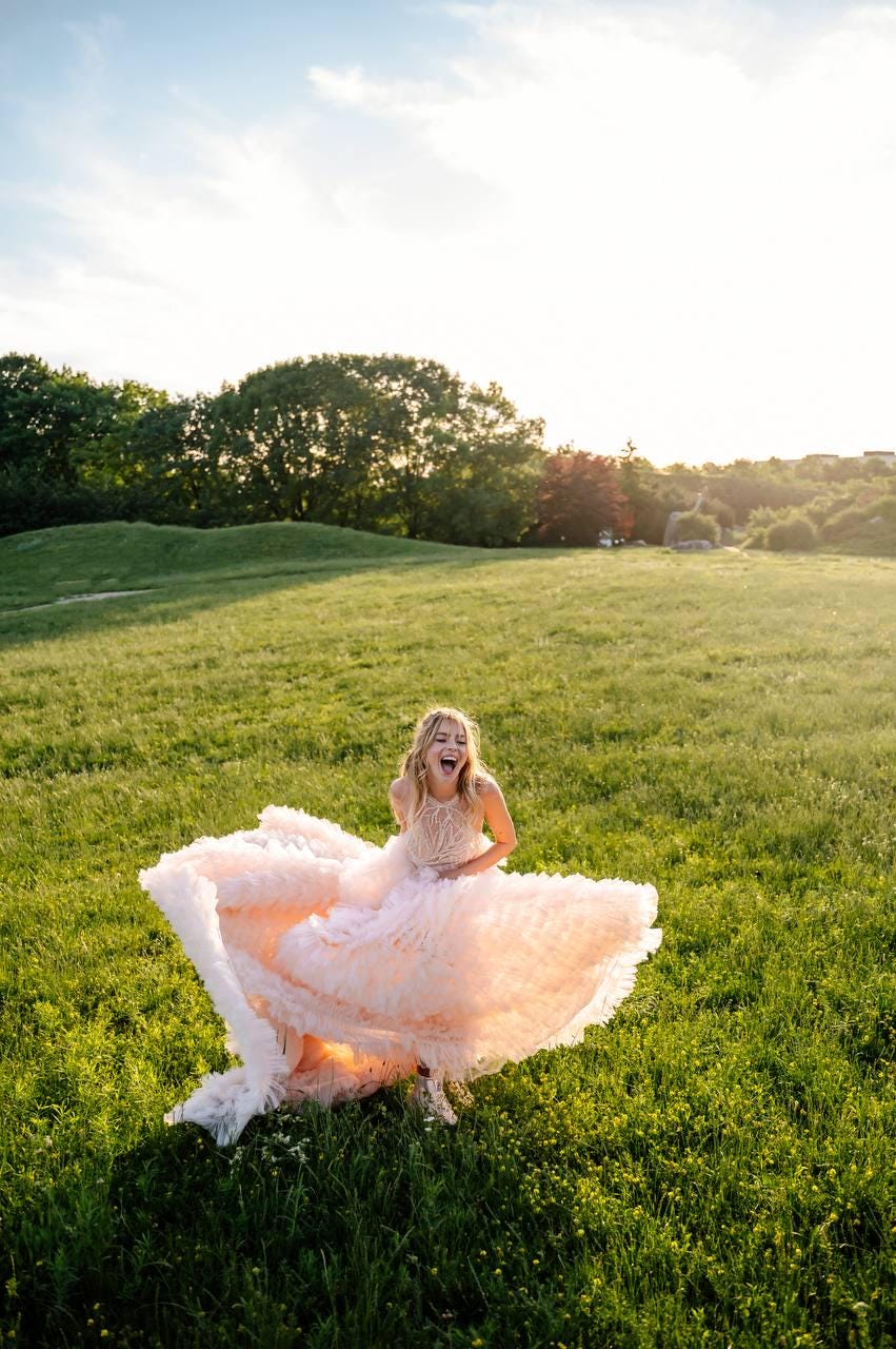 Blush Pink Wedding Dress, Tulle Ball Gown with Halter Beaded Bodice, Custom