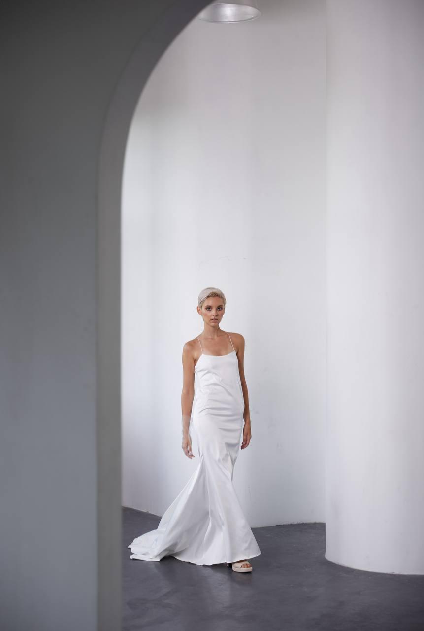 Mermaid Wedding Dress, Open Back Spaghetti Strap Satin Bridal Gown, Custom Made