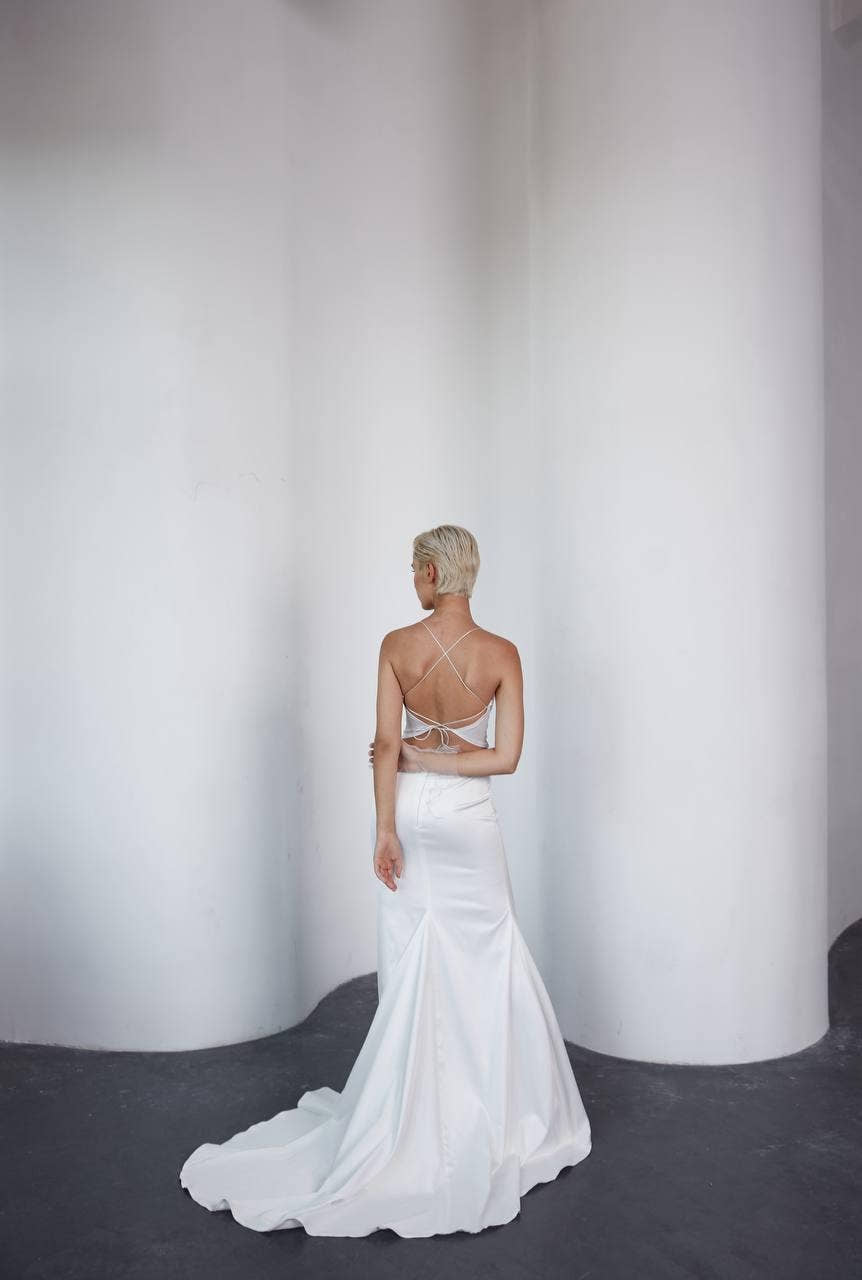 Mermaid Wedding Dress, Open Back Spaghetti Strap Satin Bridal Gown, Custom Made