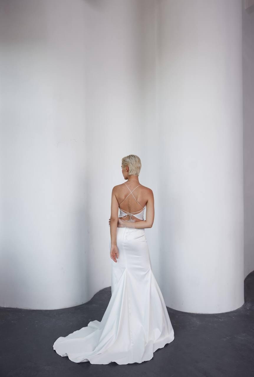 Mermaid Wedding Dress, Open Back Spaghetti Strap Satin Bridal Gown, Custom Made