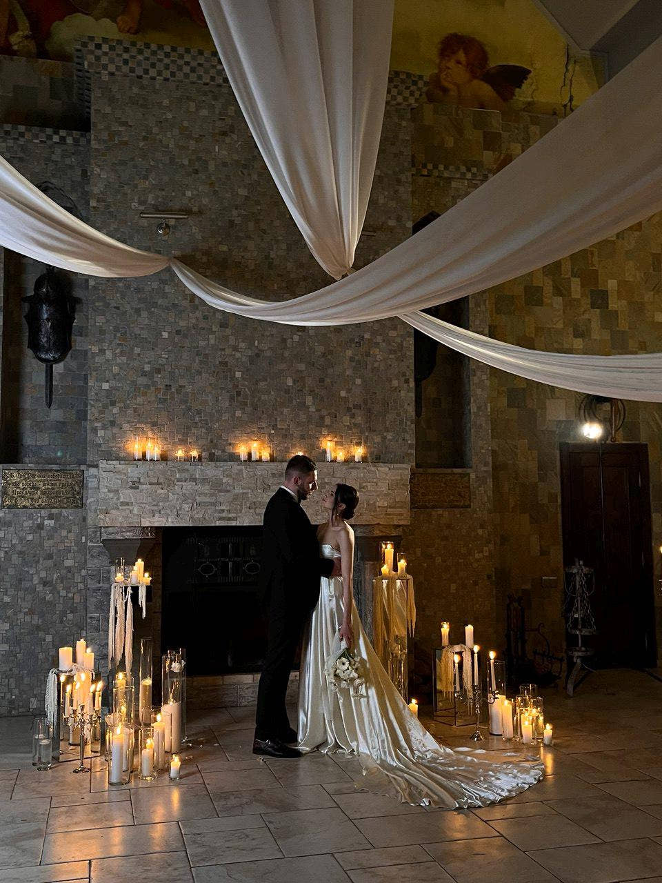 Puff Sleeve Wedding Dress, Off-Shoulder Satin A-Line Gown, High Slit, Custom
