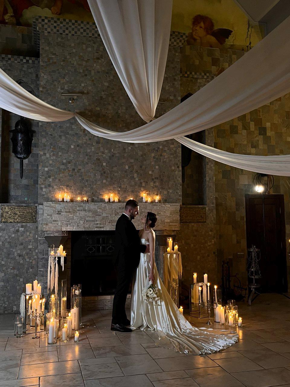 Puff Sleeve Wedding Dress, Off-Shoulder Satin A-Line Gown, High Slit, Custom