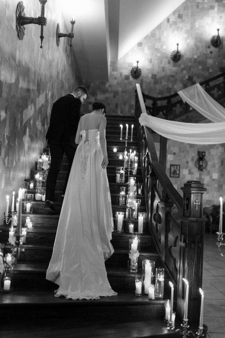 Puff Sleeve Wedding Dress, Off-Shoulder Satin A-Line Gown, High Slit, Custom
