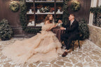 Elysian | Ruffled Fatin Ball Gown with Off‑Shoulder Neckline, Draped Corset Bodice & Voluminous Skirt, Hand‑Finished Cus