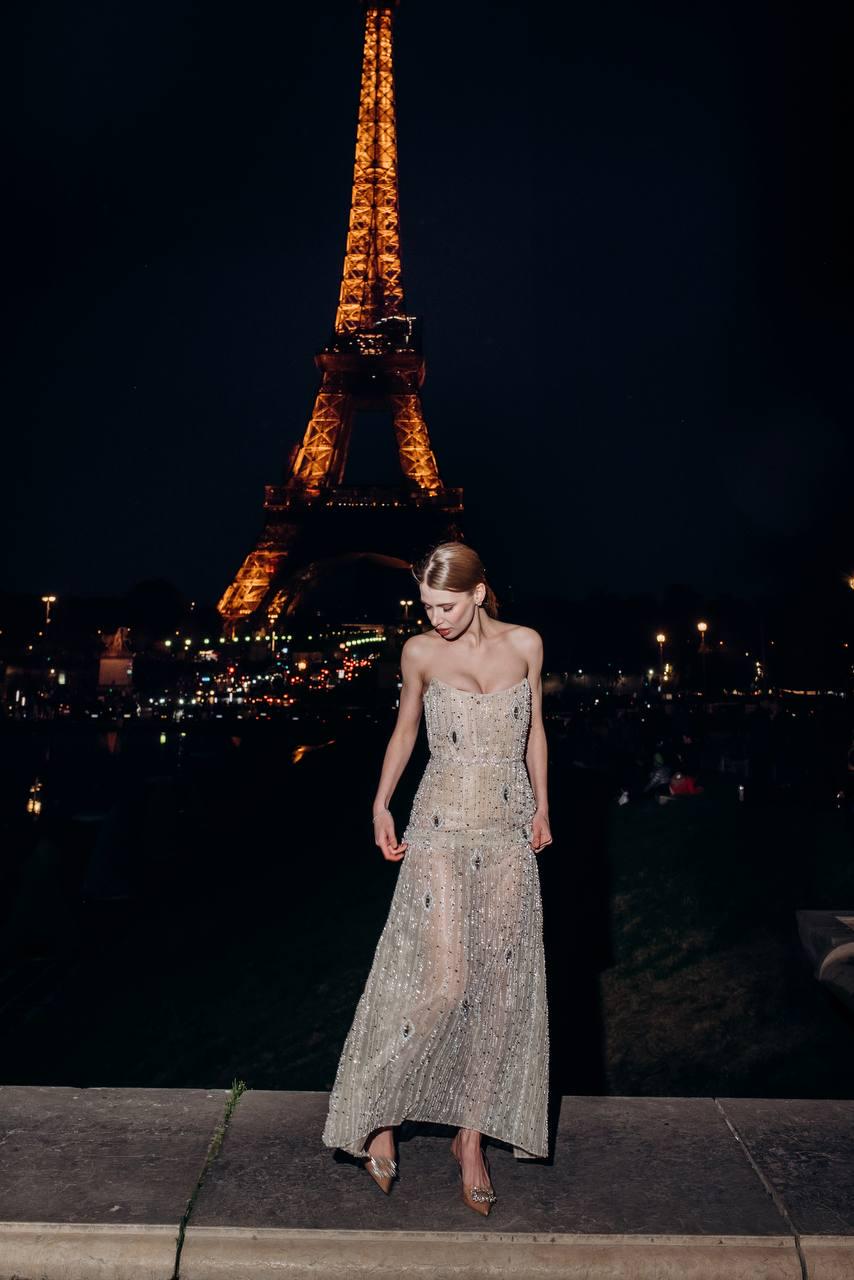 Glimmer | Strapless Nude Sheer Mesh Couture Dress with Silk and Swarovski Accents, Body‑Hugging See‑Through Gown, Custom