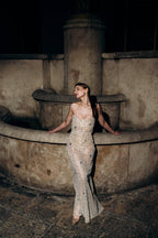 Glimmer | Strapless Nude Sheer Mesh Couture Dress with Silk and Swarovski Accents, Body‑Hugging See‑Through Gown, Custom