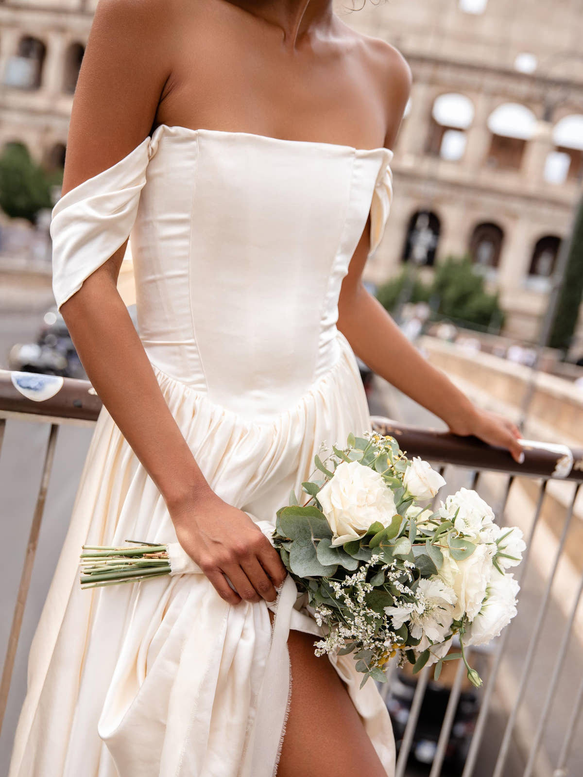 Simple Satin Wedding Dress, Detachable Sleeves, Off-Shoulder A-Line Gown