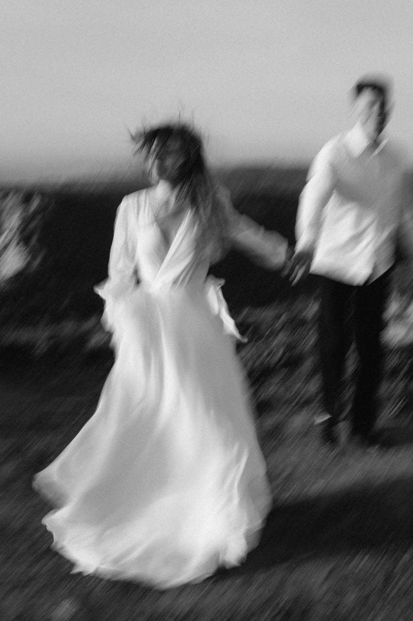 Boho Chiffon Wedding Dress, Open Back A-Line Bridal Gown, Long Sheer Sleeves, V-Neck Flowy Sweep Train, Custom Made to O