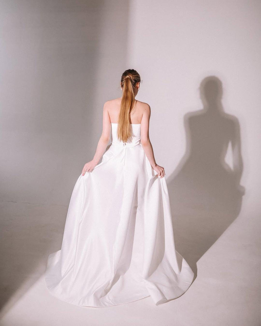 High Slit Wedding Dress, Strapless Satin A-Line Corset Gown, Custom Made