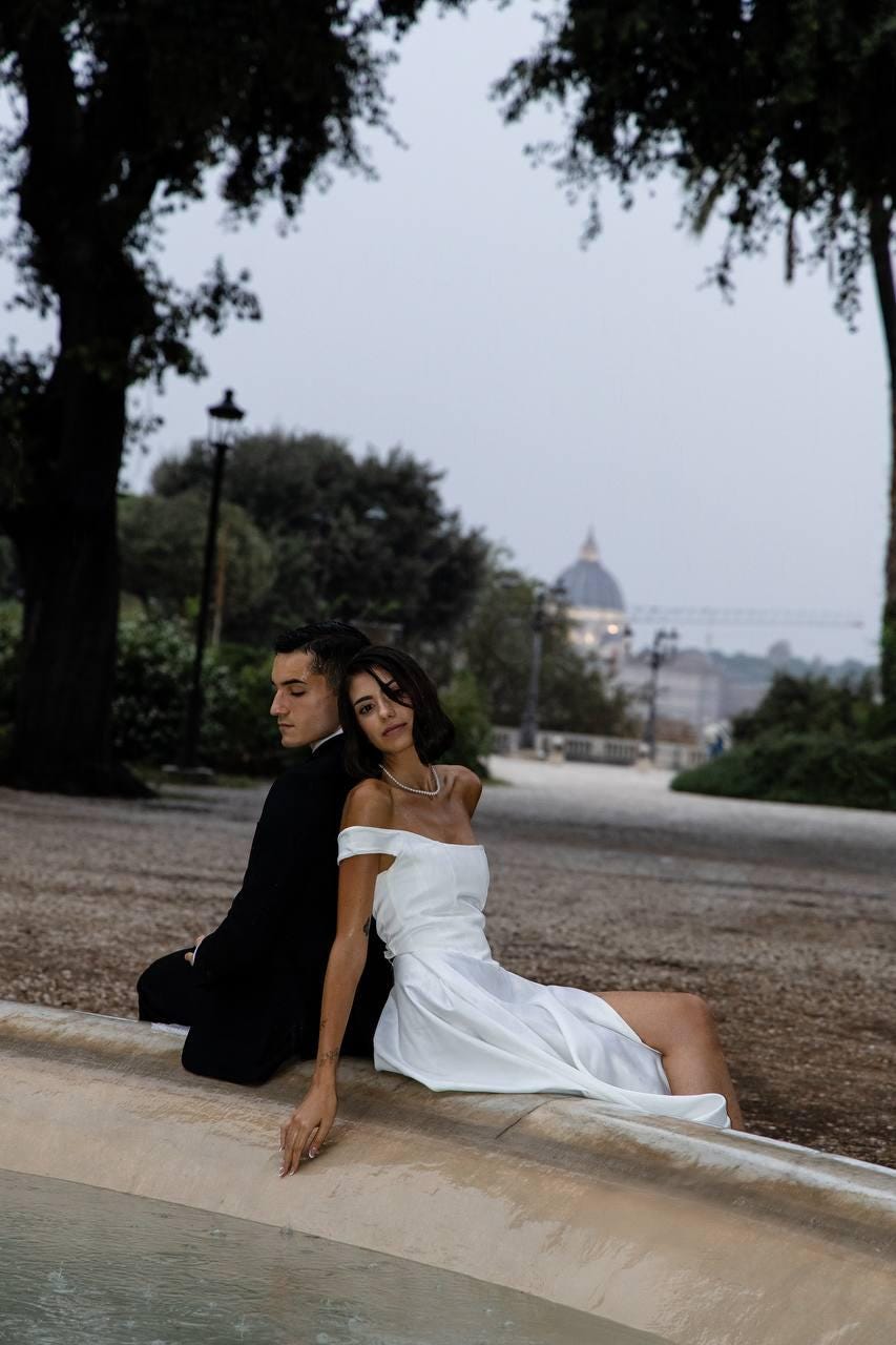 Draped Wedding Dress, Off-Shoulder Satin A-Line Corset Gown, Custom