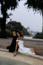 Draped Wedding Dress, Off-Shoulder Satin A-Line Corset Gown, Custom