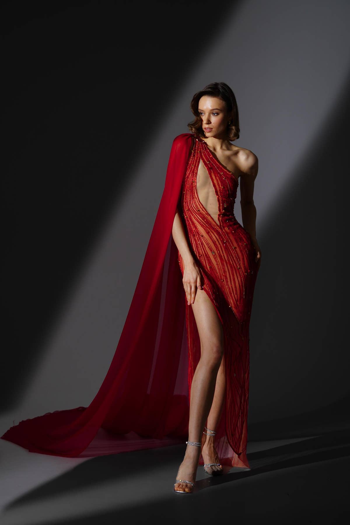 Inferno | Handmade Haute Couture Evening Dress with Silk & Swarovski Crystals, Sculpted Silhouette and Luxury Red‑Carpet