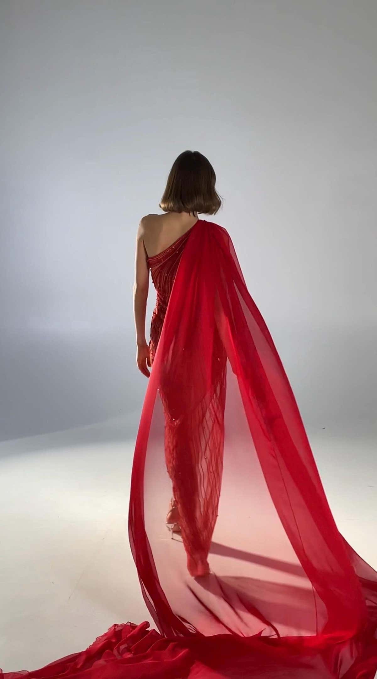 Inferno | Handmade Haute Couture Evening Dress with Silk & Swarovski Crystals, Sculpted Silhouette and Luxury Red‑Carpet