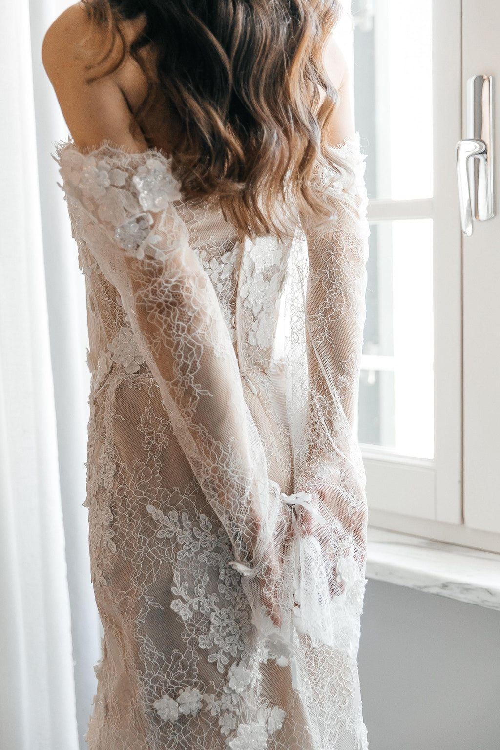 Off-Shoulder Lace Mermaid Wedding Dress, Sheer Corset Bridal Gown with 3D Flowers, Custom