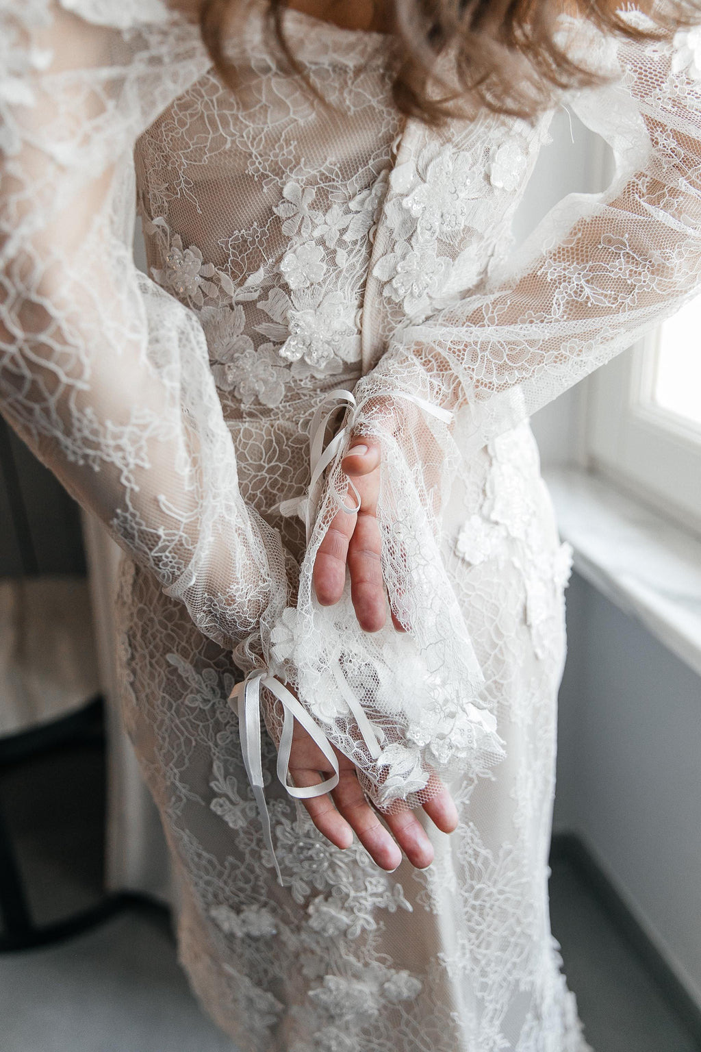 Off-Shoulder Lace Mermaid Wedding Dress, Sheer Corset Bridal Gown with 3D Flowers, Custom