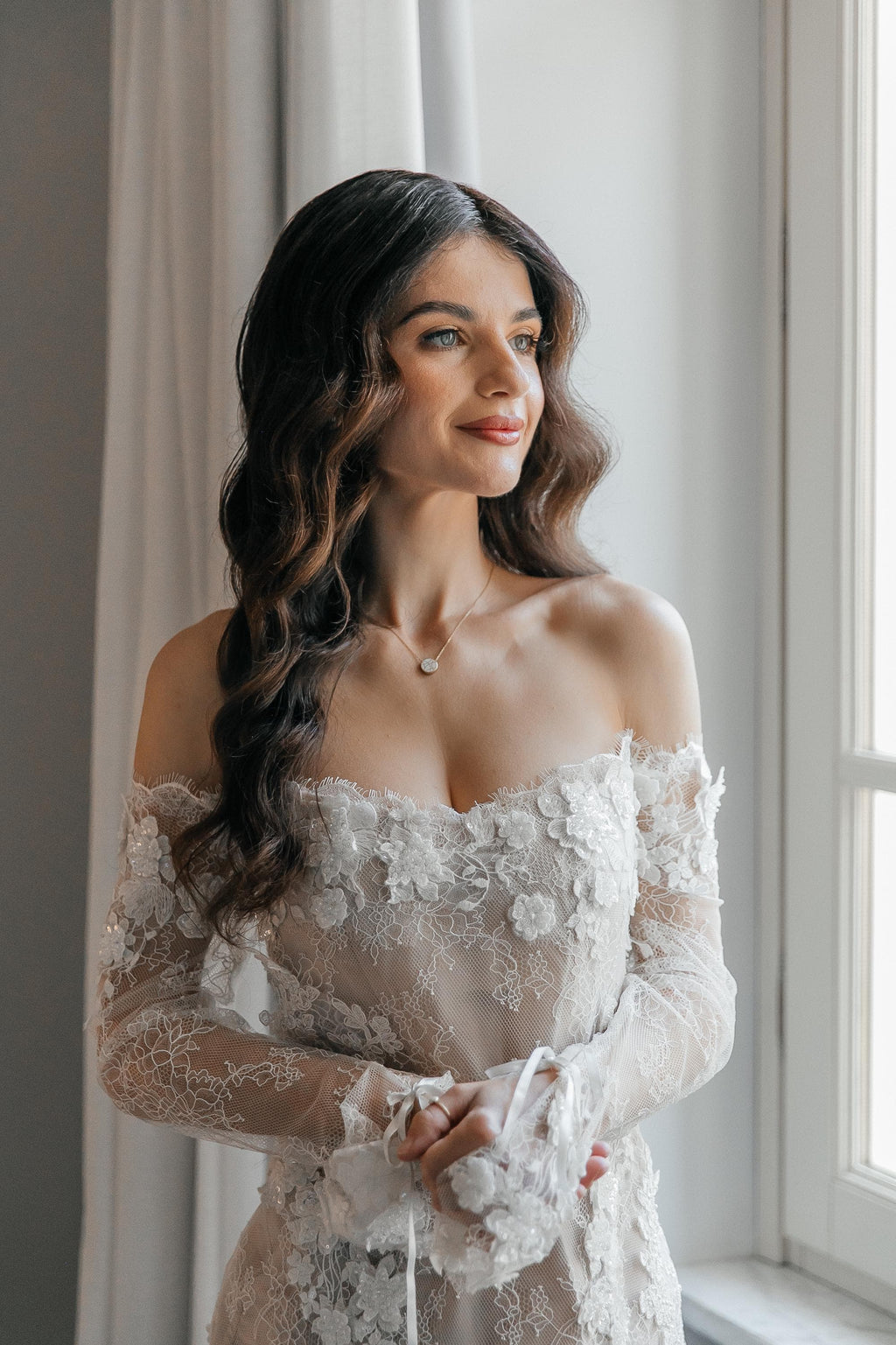 Off-Shoulder Lace Mermaid Wedding Dress, Sheer Corset Bridal Gown with 3D Flowers, Custom