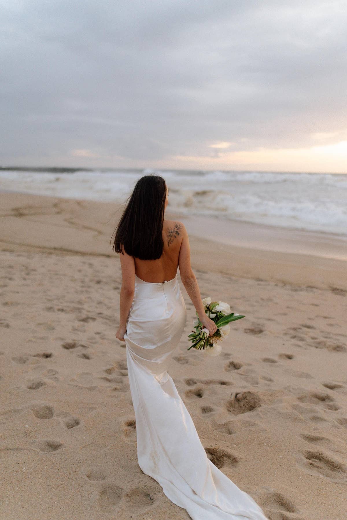 Halter Wedding Dress with Detachable Cape, Backless Satin Sheath Gown, Custom