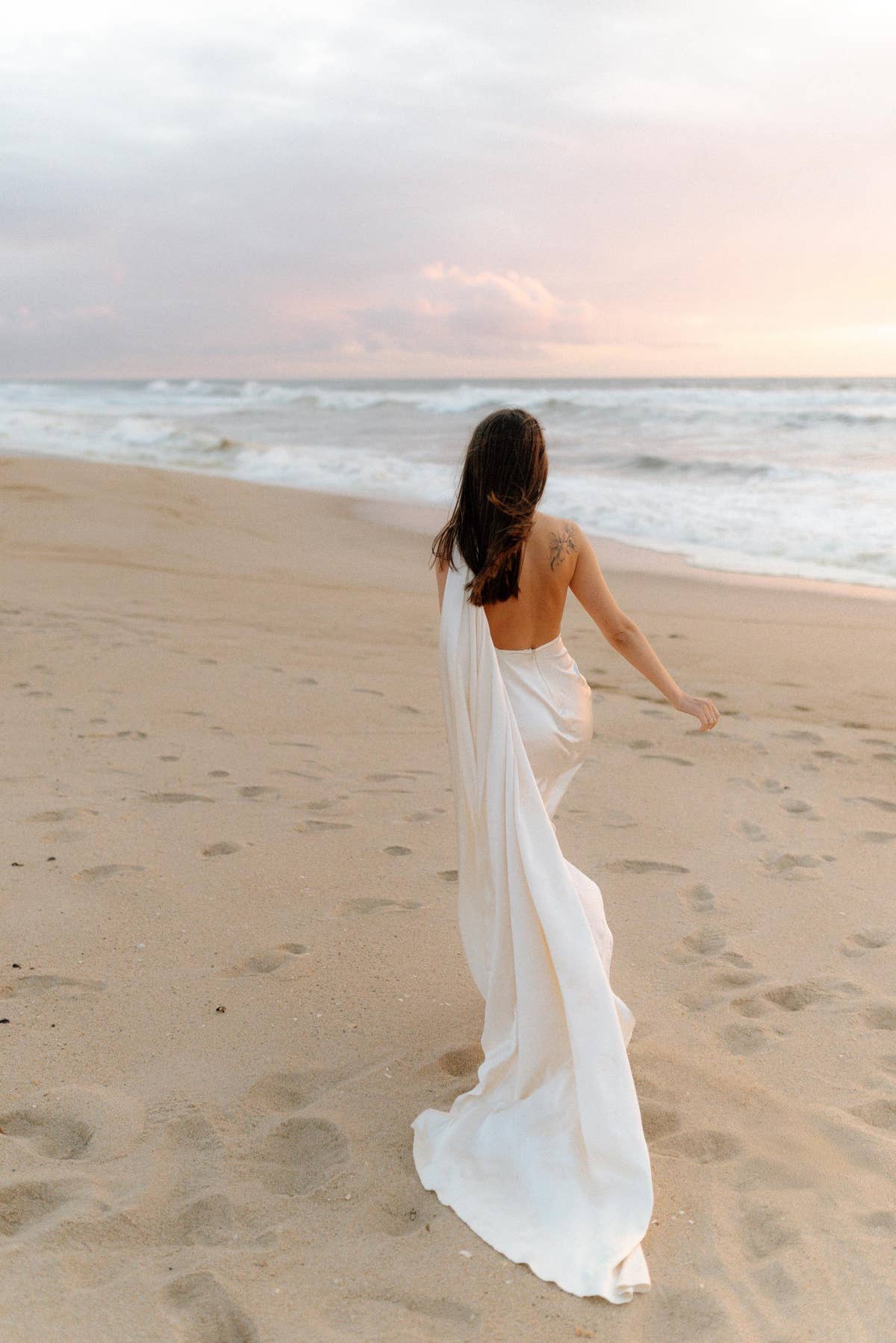 Halter Wedding Dress with Detachable Cape, Backless Satin Sheath Gown, Custom