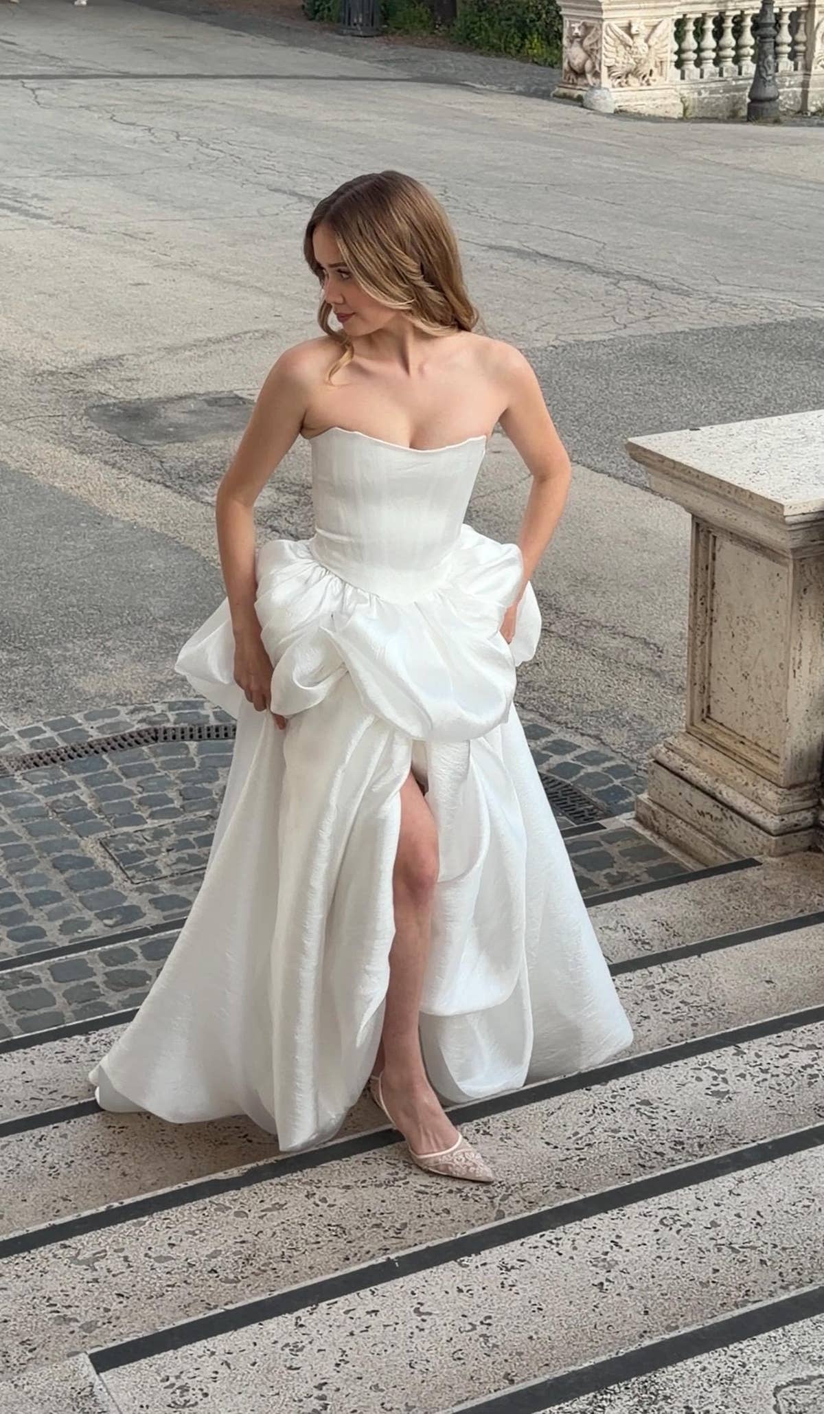Two-Piece Wedding Dress, Strapless Corset A-Line Taffeta Gown, Custom Made