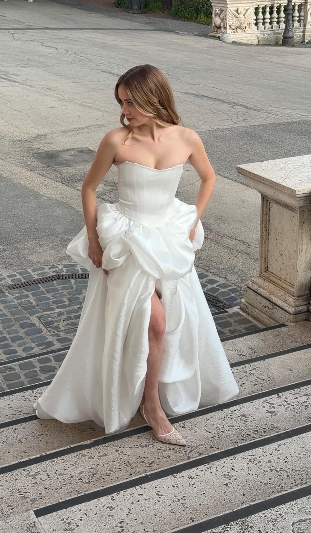 Two-Piece Wedding Dress, Strapless Corset A-Line Taffeta Gown, Custom Made