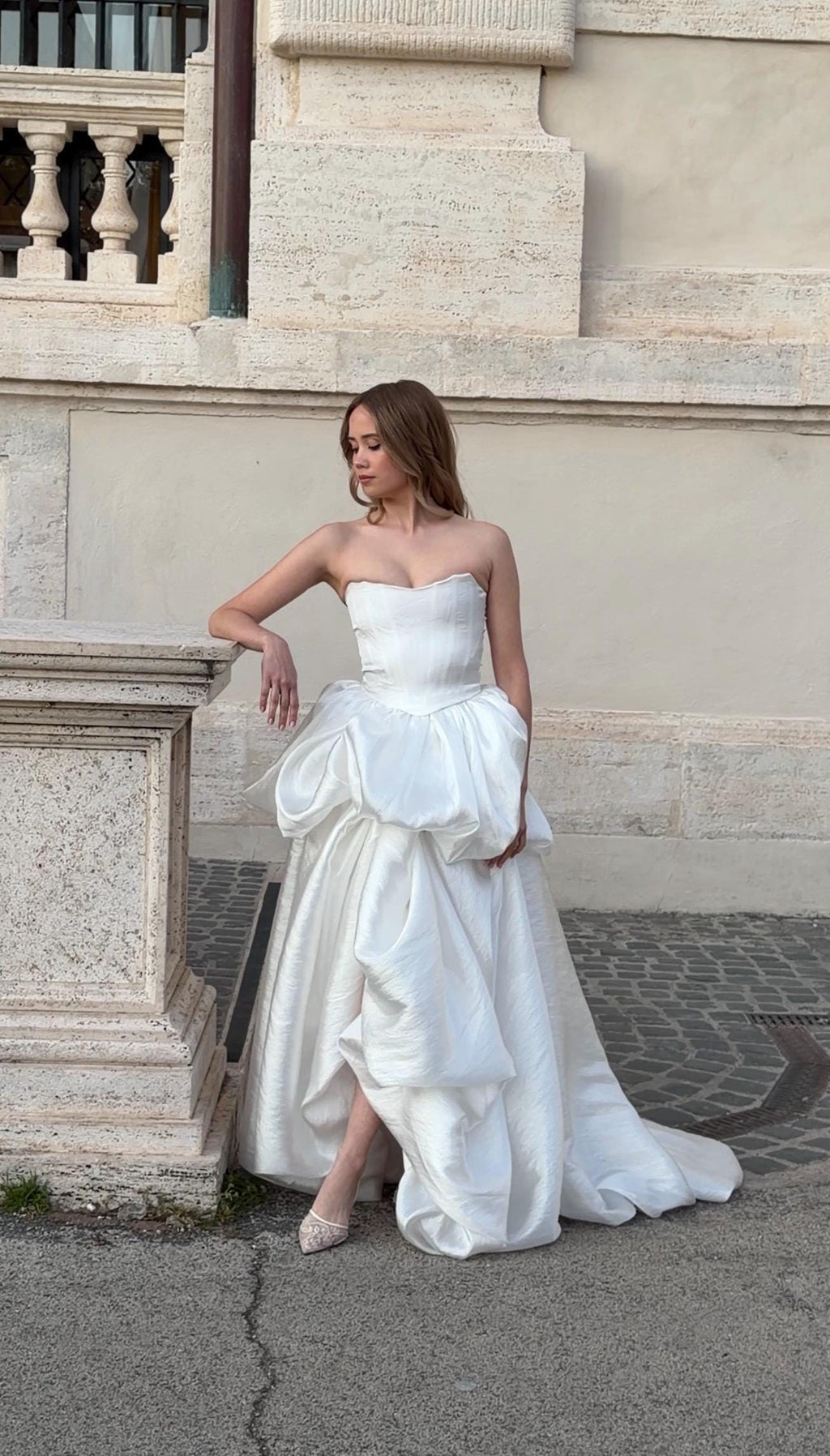 Two-Piece Wedding Dress, Strapless Corset A-Line Taffeta Gown, Custom Made