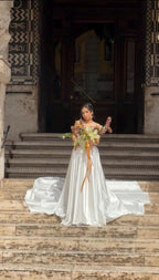 Plus Size Wedding Dress, Backless Satin A-Line Corset Gown, Custom Made