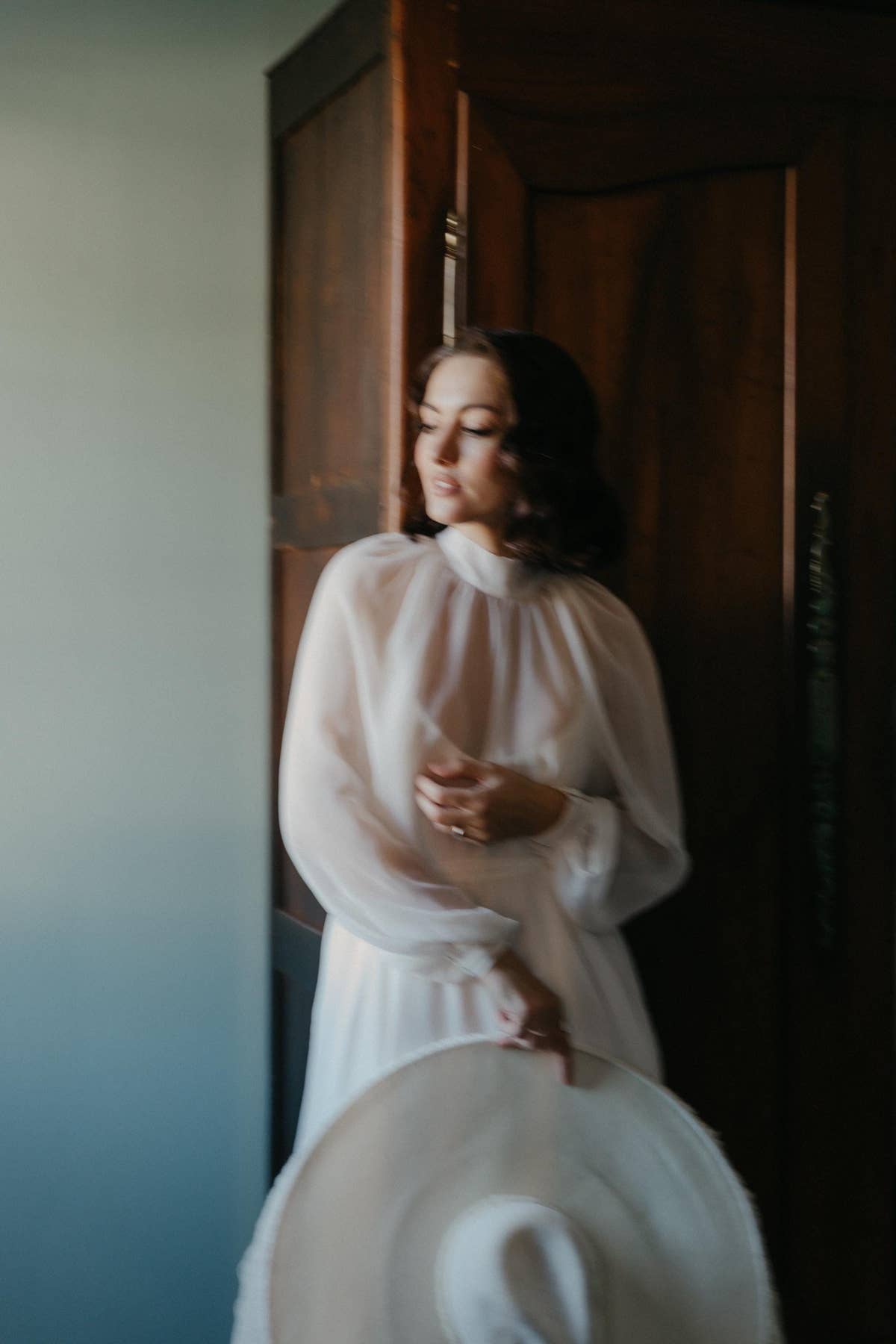 Modest Chiffon Boho Wedding Dress, Long Sleeve High Neck Bridal Gown, Custom