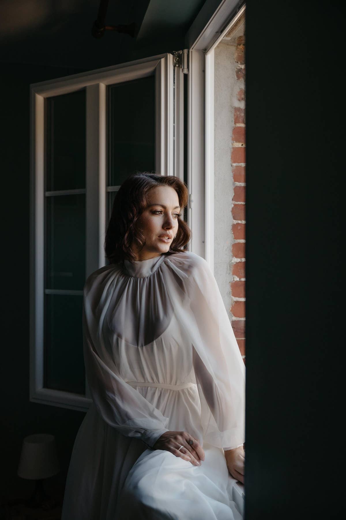 Modest Chiffon Boho Wedding Dress, Long Sleeve High Neck Bridal Gown, Custom