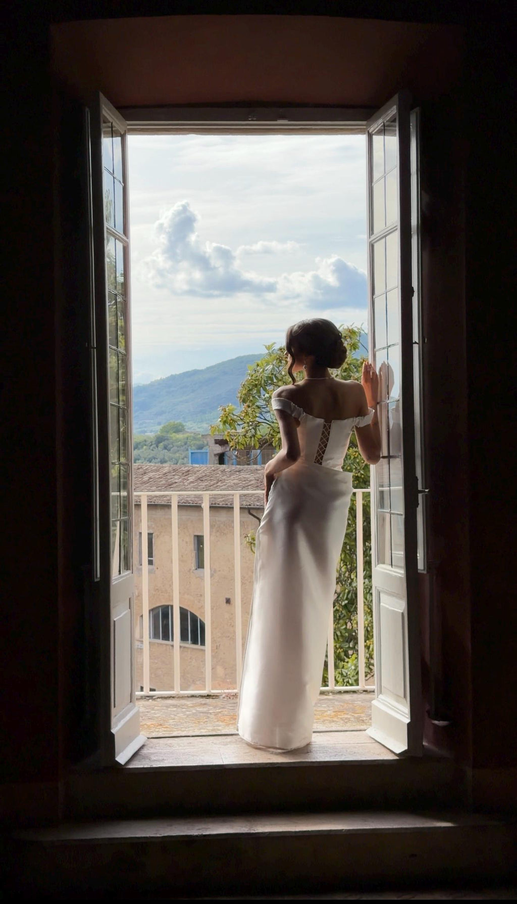 Pencil Wedding Dress, Off-Shoulder Satin Corset Gown, Detachable Train, Custom