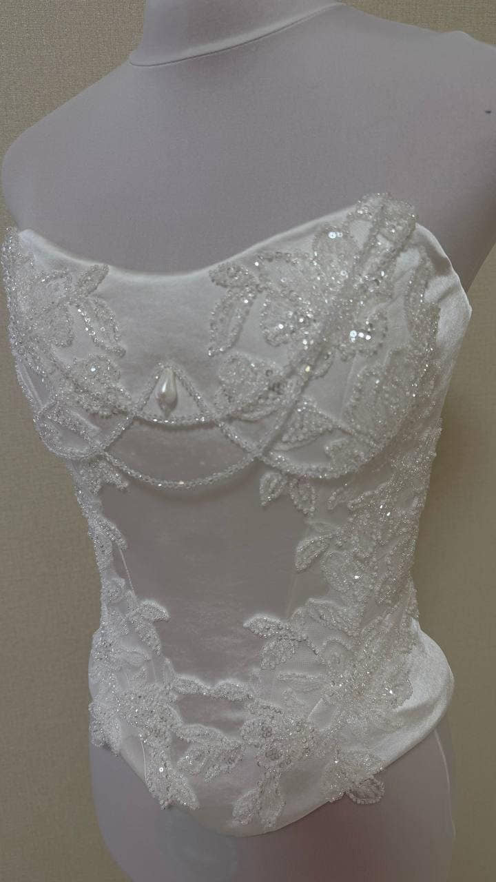 Embroidered Bridal Corset Top, Beaded Lace Bodice, Lace-Up Back, Custom