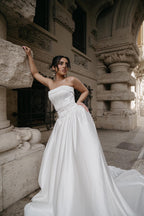 Plus Size Wedding Dress, Backless Satin A-Line Corset Gown, Custom Made