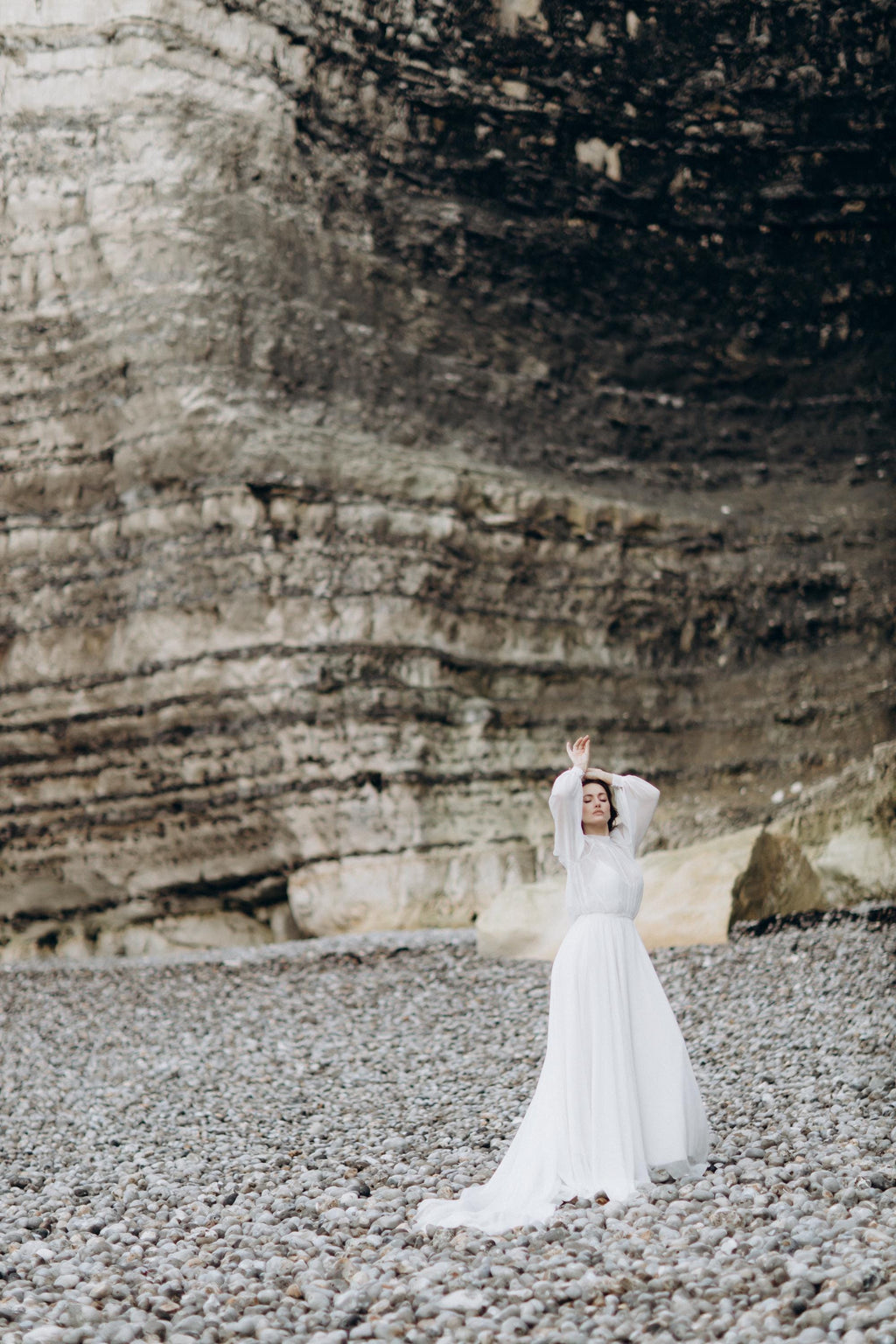 Modest Chiffon Boho Wedding Dress, Long Sleeve High Neck Bridal Gown, Custom