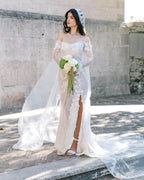Off-Shoulder Lace Mermaid Wedding Dress, Sheer Corset Bridal Gown with 3D Flowers, Custom