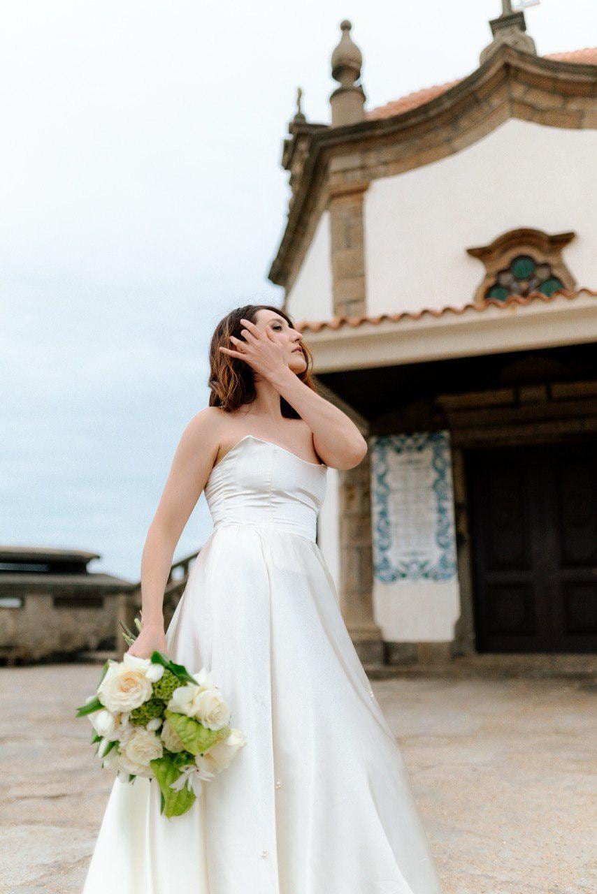 Puff Sleeve Wedding Dress, Off-Shoulder Satin A-Line Gown, High Slit, Custom